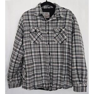 Overdrive Men's Sherpa Lined Flannel Shirt Jacket M Black Gray Plaid‎ Grunge 90s